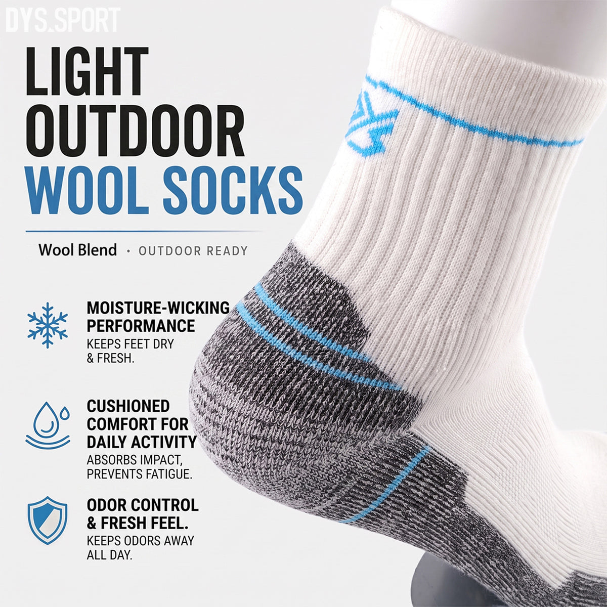 DYS.SPORT Men's Merino Wool Blend Hiking Socks | Lightweight Outdoor Crew Socks