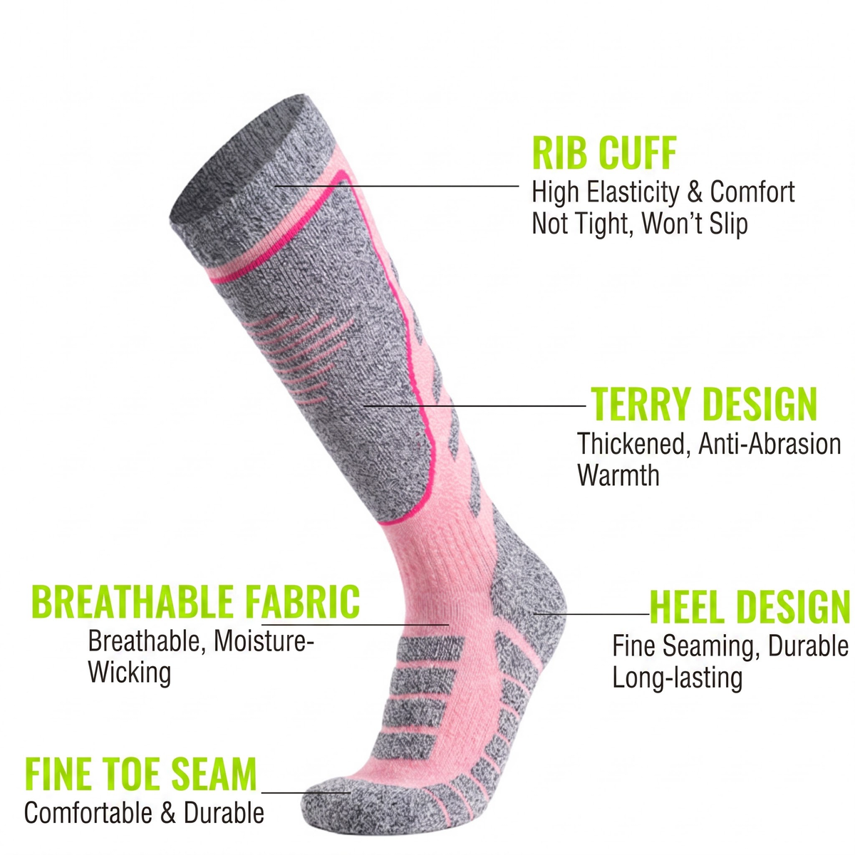 DYS.SPORT Cotton Ski Socks | Stretch Snow Socks with Terry Cushion Comfort