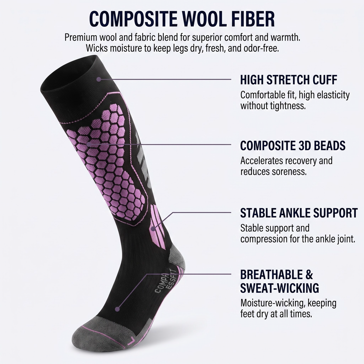 DYS.SPORT Women's Merino Wool Blend Ski Socks | Stretch Snow Socks with Performance Comfort