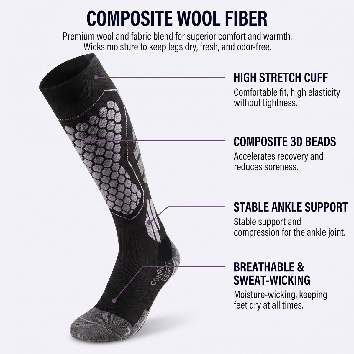 DYS.SPORT Men's Merino Wool Blend Ski Socks | Stretch Snow Socks with Performance Comfort