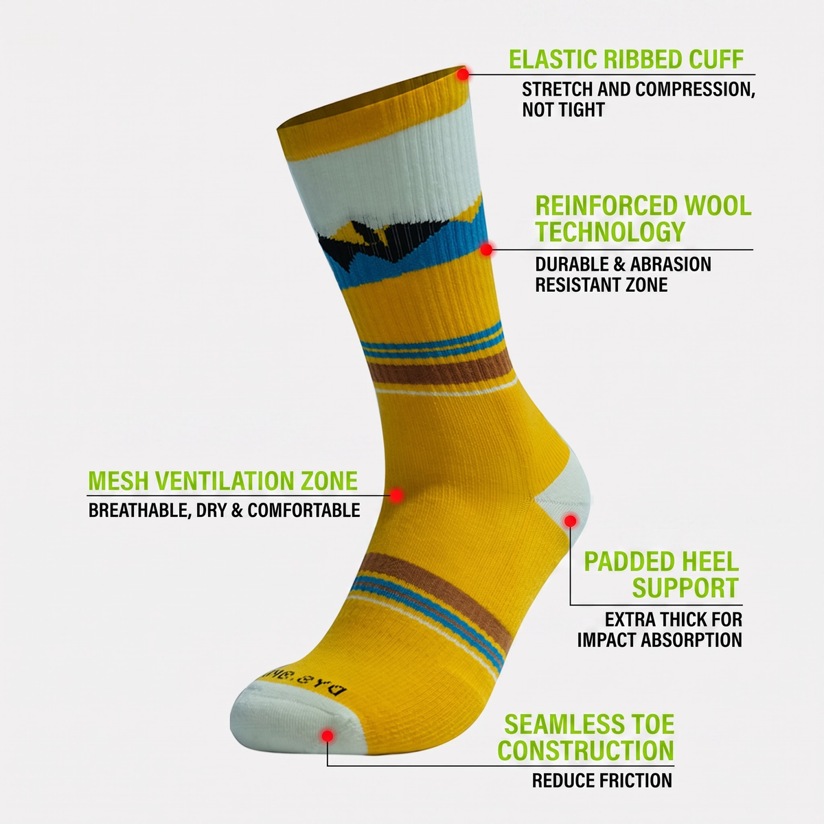 DYS.SPORT Men's Merino Wool Hiking Socks | Midweight Cushion Outdoor Socks with Terry Bottom