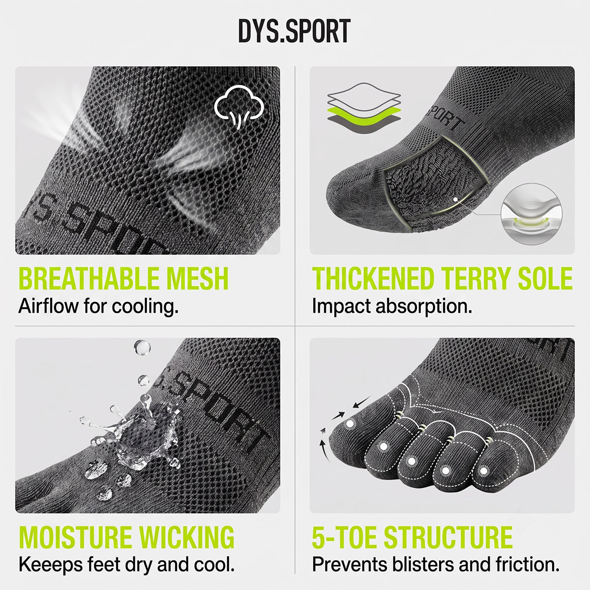 DYS.SPORT Merino Wool Blend Toe Socks | Midweight Hiking Crew Socks for Hiking & Trekking