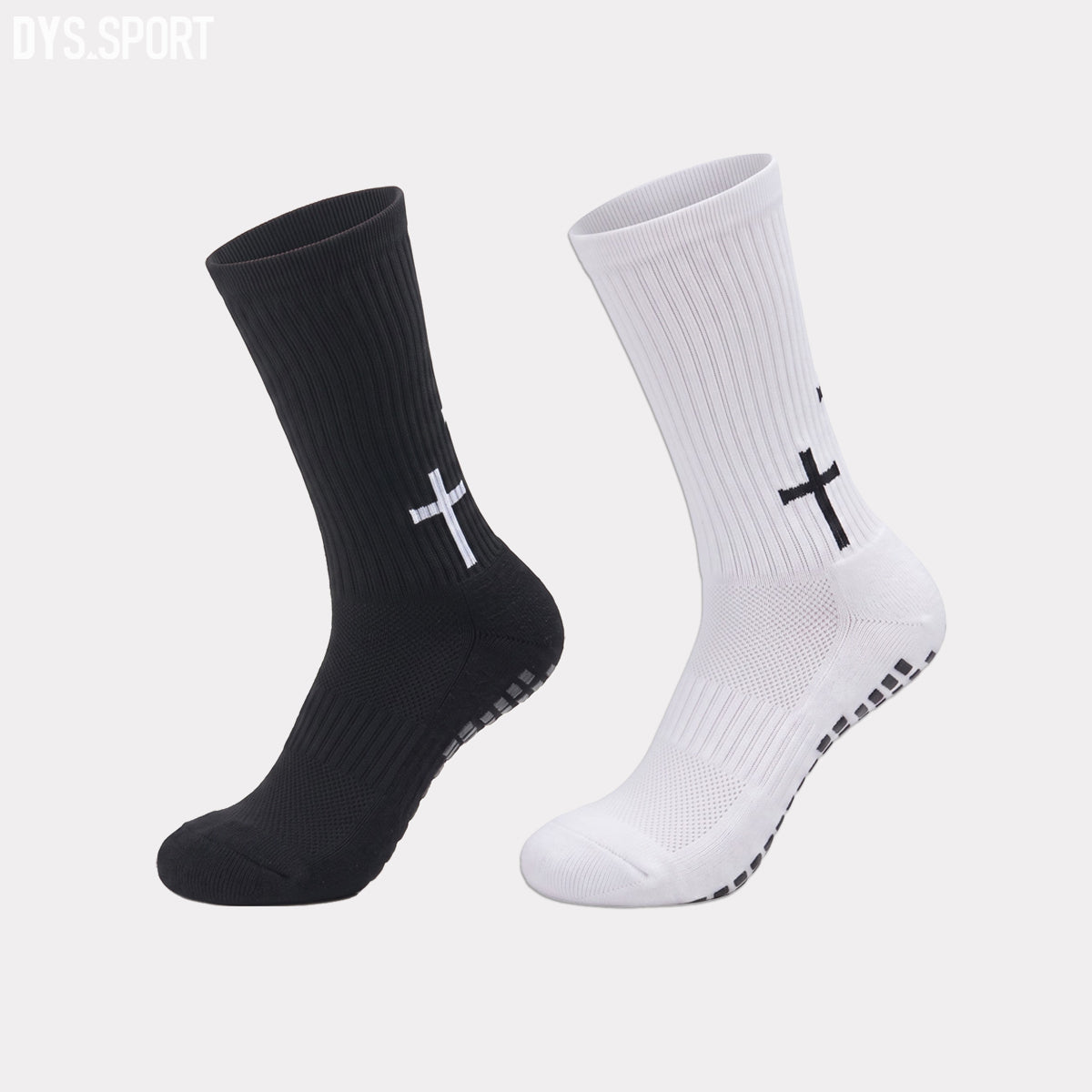 DYS.SPORT Men's Cotton Athletic Socks | Cushioned Terry Crew Socks with Grip for Soccer & Training