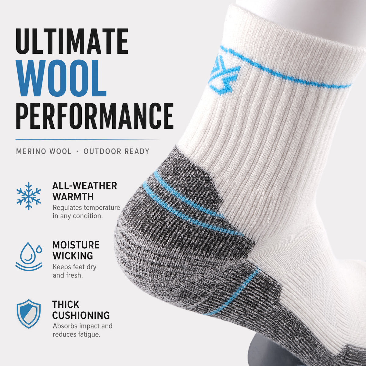 DYS.SPORT Men's Merino Wool Blend Hiking Socks | Lightweight Outdoor Crew Socks