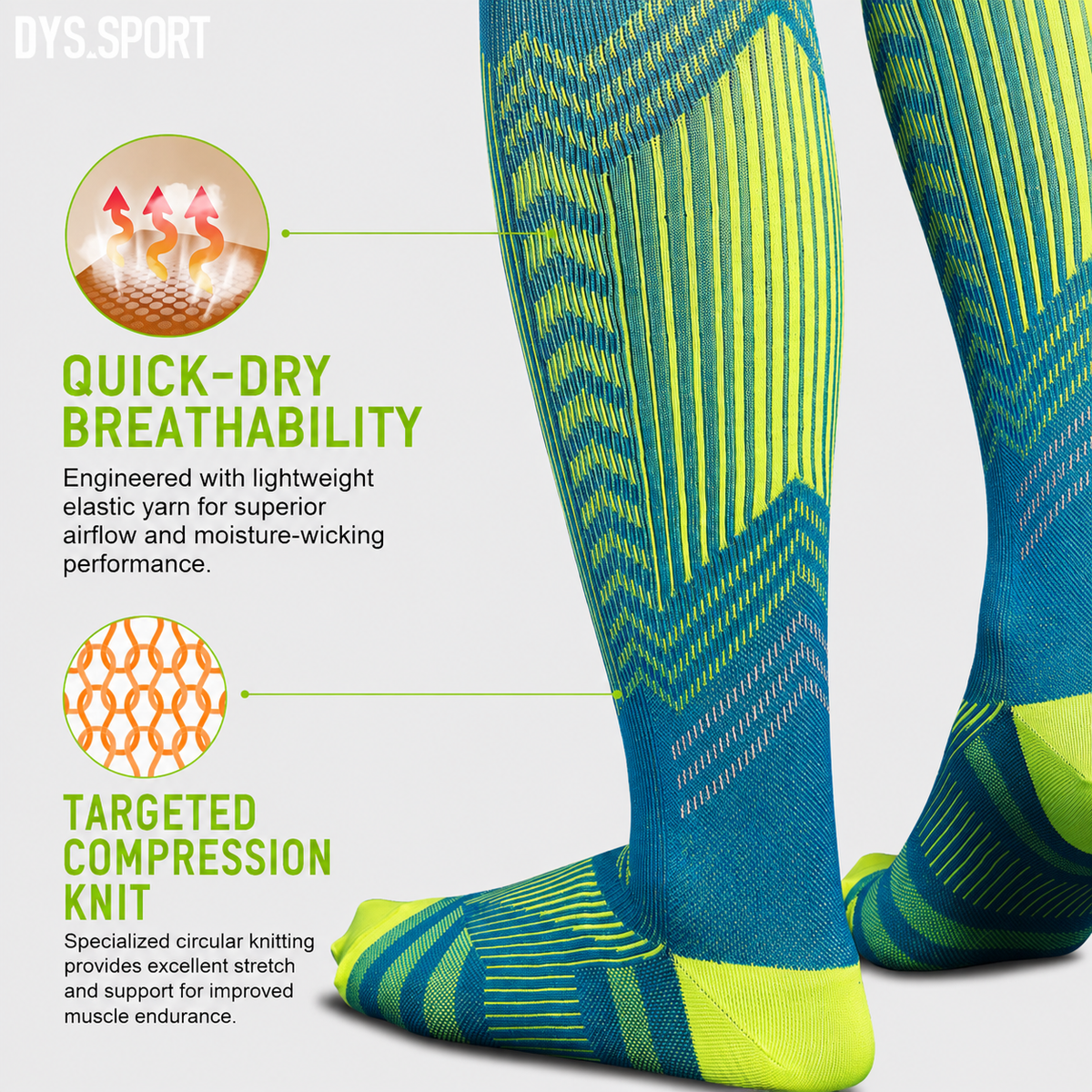 DYS.SPORT Compression Cycling Socks | Quick-Dry Nylon Bike Socks with Arch Support