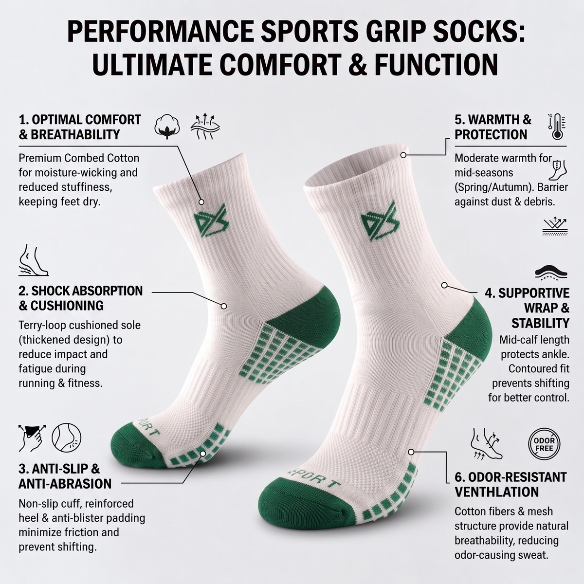 DYS.SPORT Women's Performance Training Socks | Anti-Slip Crew Socks for Running & Fitness