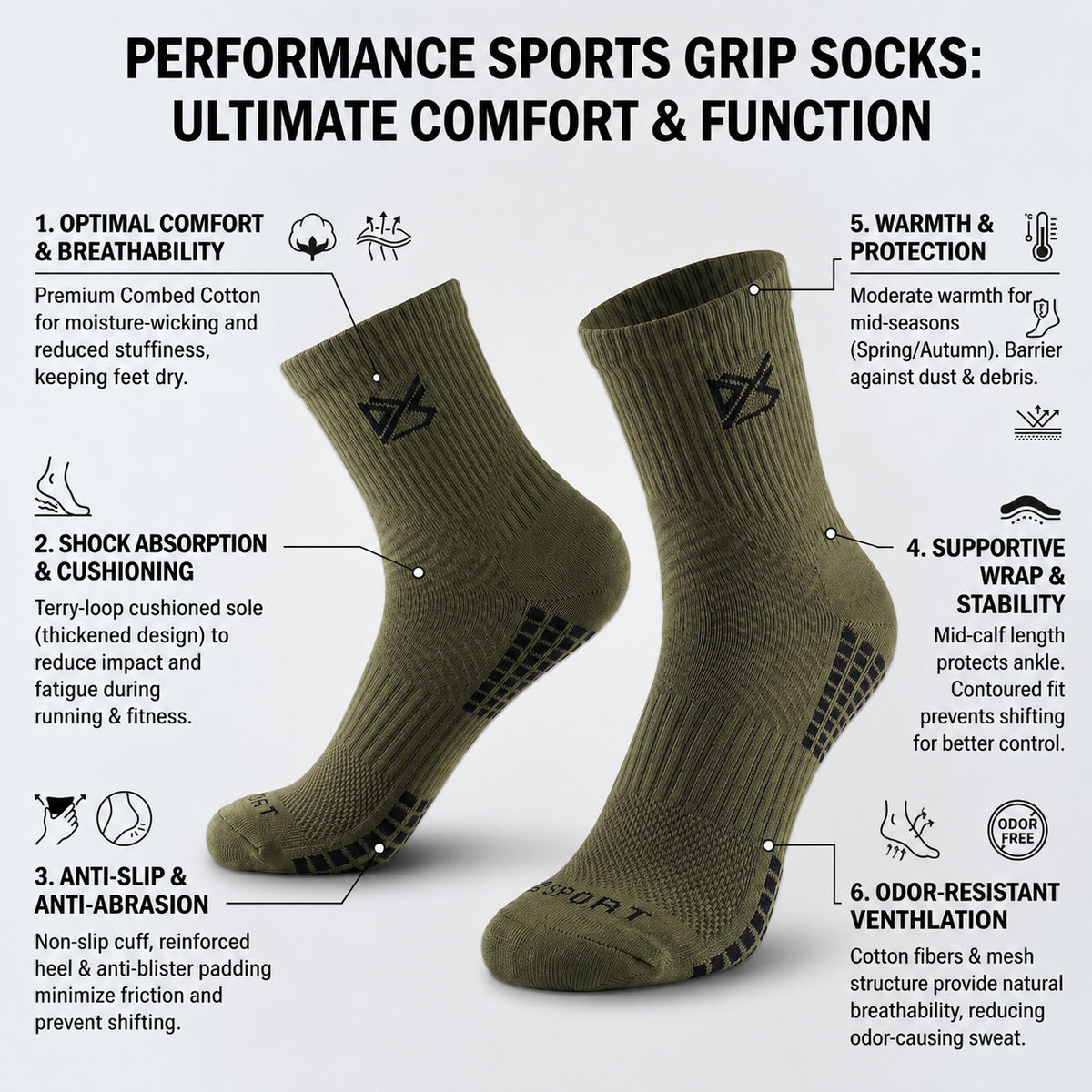 DYS.SPORT Men's Performance Training Socks | Anti-Slip Crew Socks for Running & Fitness