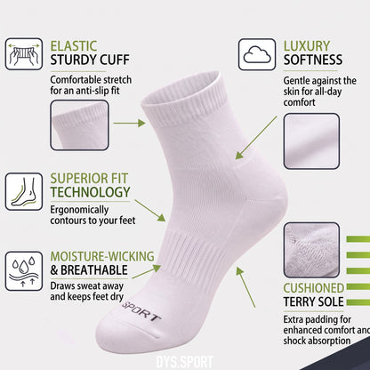 DYS.SPORT Cotton Crew Socks | Ribbed Athletic Socks with Terry Cushion Comfort