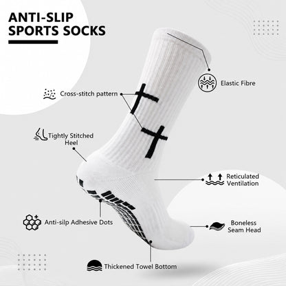 DYS.SPORT Men's Cotton Athletic Socks | Cushioned Terry Crew Socks with Grip for Soccer & Training