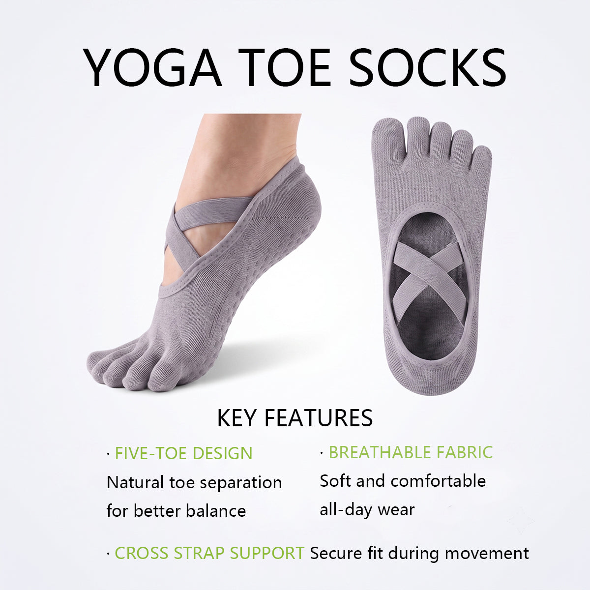 DYS.SPORT Women's Anti-Slip Yoga Toe Socks | Five Finger Pilates Grip Socks