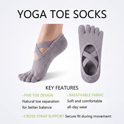 DYS.SPORT Women's Anti-Slip Yoga Toe Socks | Five Finger Pilates Grip Socks