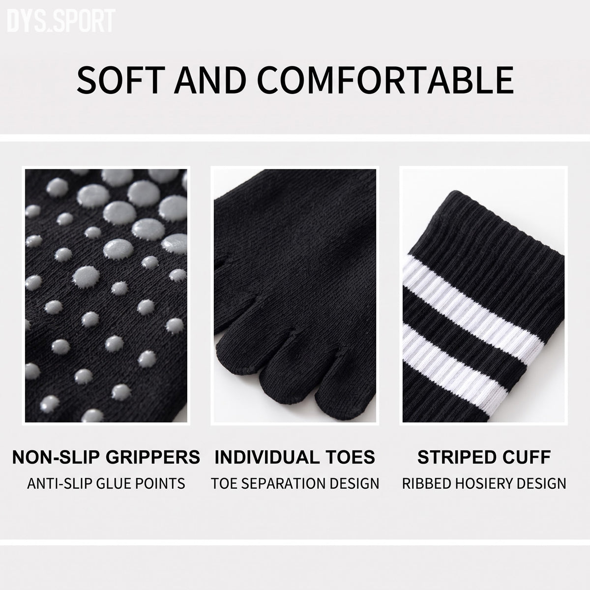 DYS.SPORT Five Toe Grip Socks | Non-Slip Yoga & Pilates Socks