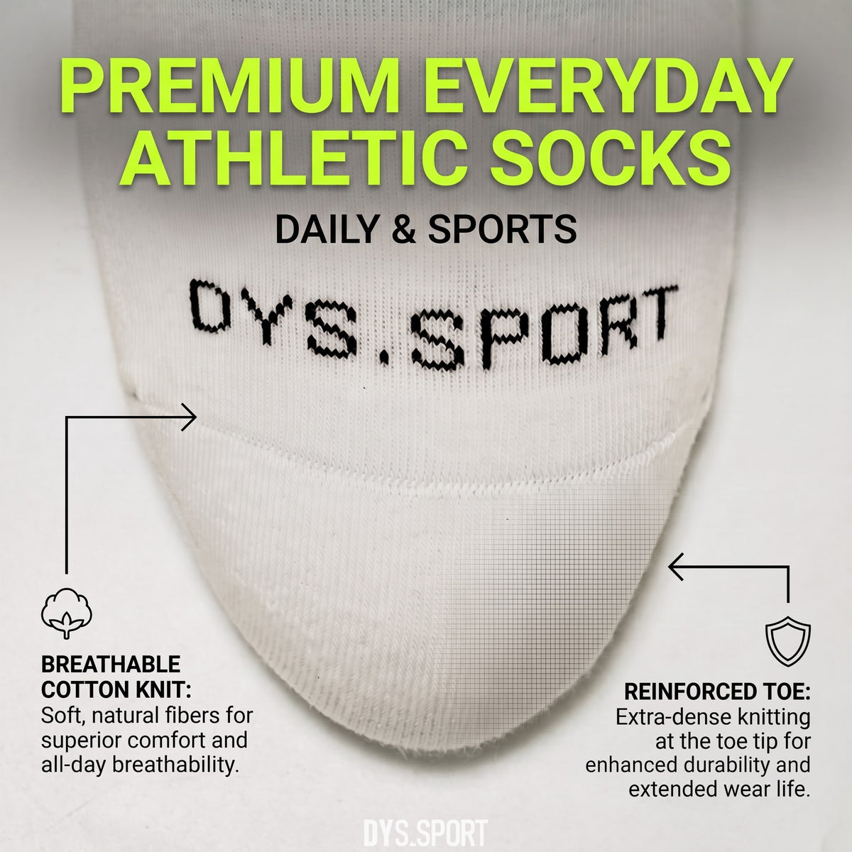 DYS.SPORT Cotton Crew Socks | Ribbed Athletic Socks with Terry Cushion Comfort