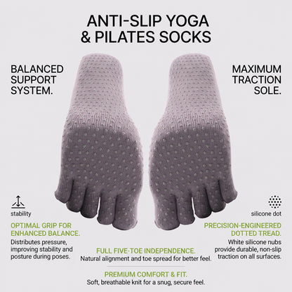 DYS.SPORT Women's Anti-Slip Yoga Toe Socks | Five Finger Pilates Grip Socks